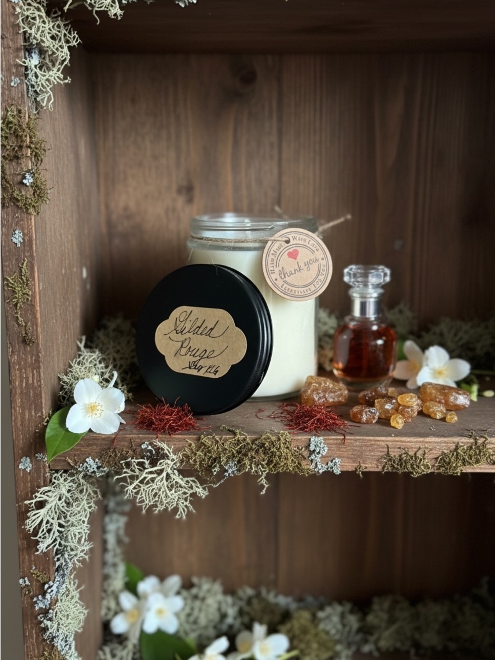 Handcrafted Gilded Rouge Scented Soy Jar Candle – Single wick, 8 oz Soy Candle